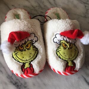 Grinch Christmas Slippers with Santa Hat